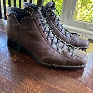 Rieker Square Toe Lace Up Brown Boots